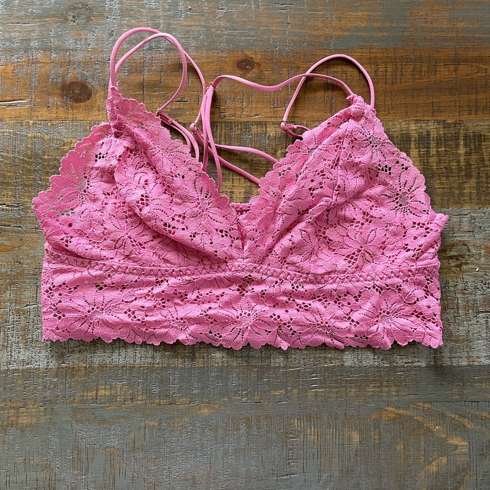PINK Victoria's Secret Pink Lace Bralette with Strappy Design